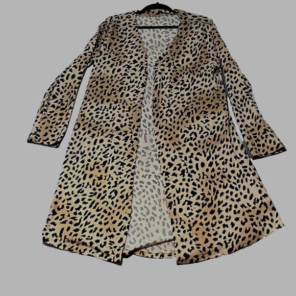 Womens Cardigan Duster SZ XL Long Animal Leopard Cheetah Casual Exotic Party Y2K - Picture 1 of 10